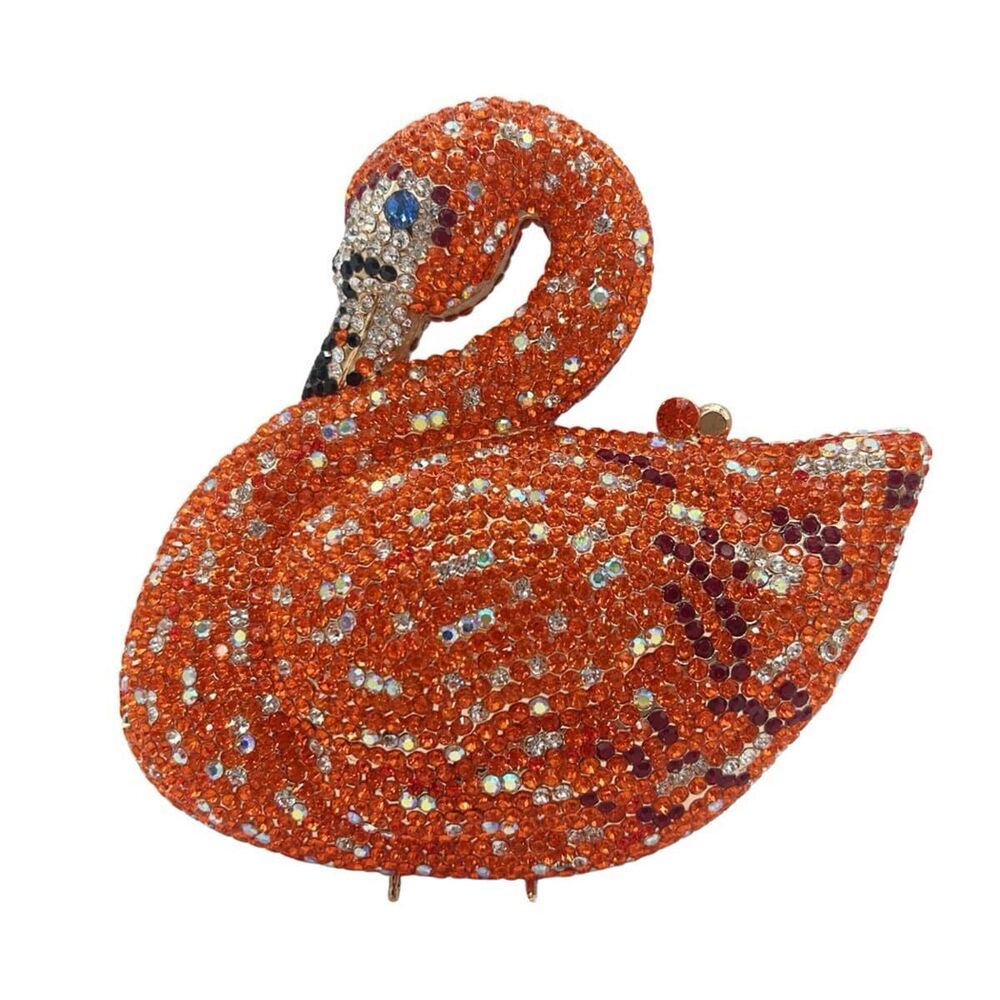 3867 Luxury Swan Rhinestone Evening Clutch Elegant Crystal Purse Bridal